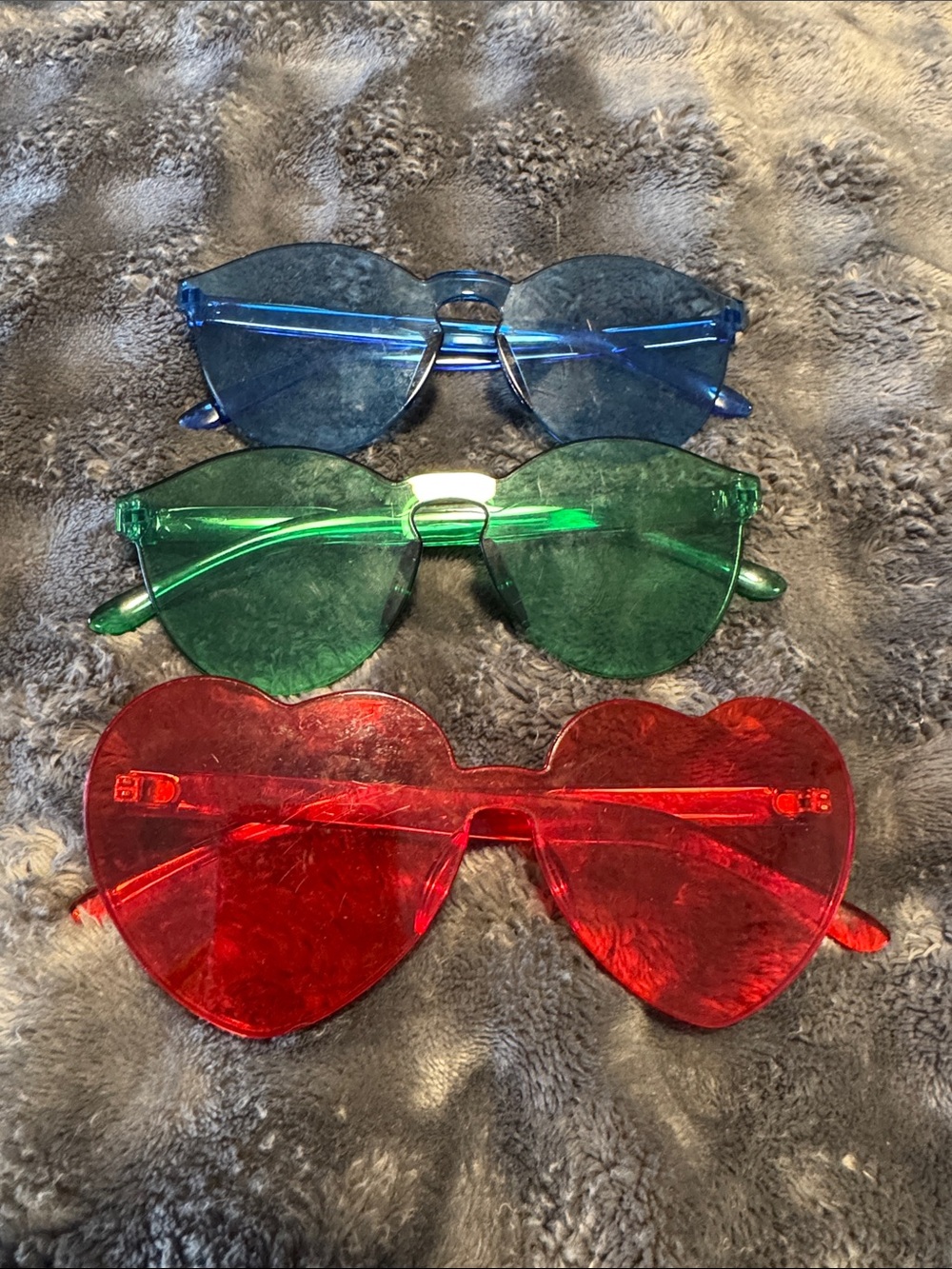 Heart & Round Novelty Sunglasses - Red, Green, Blue
